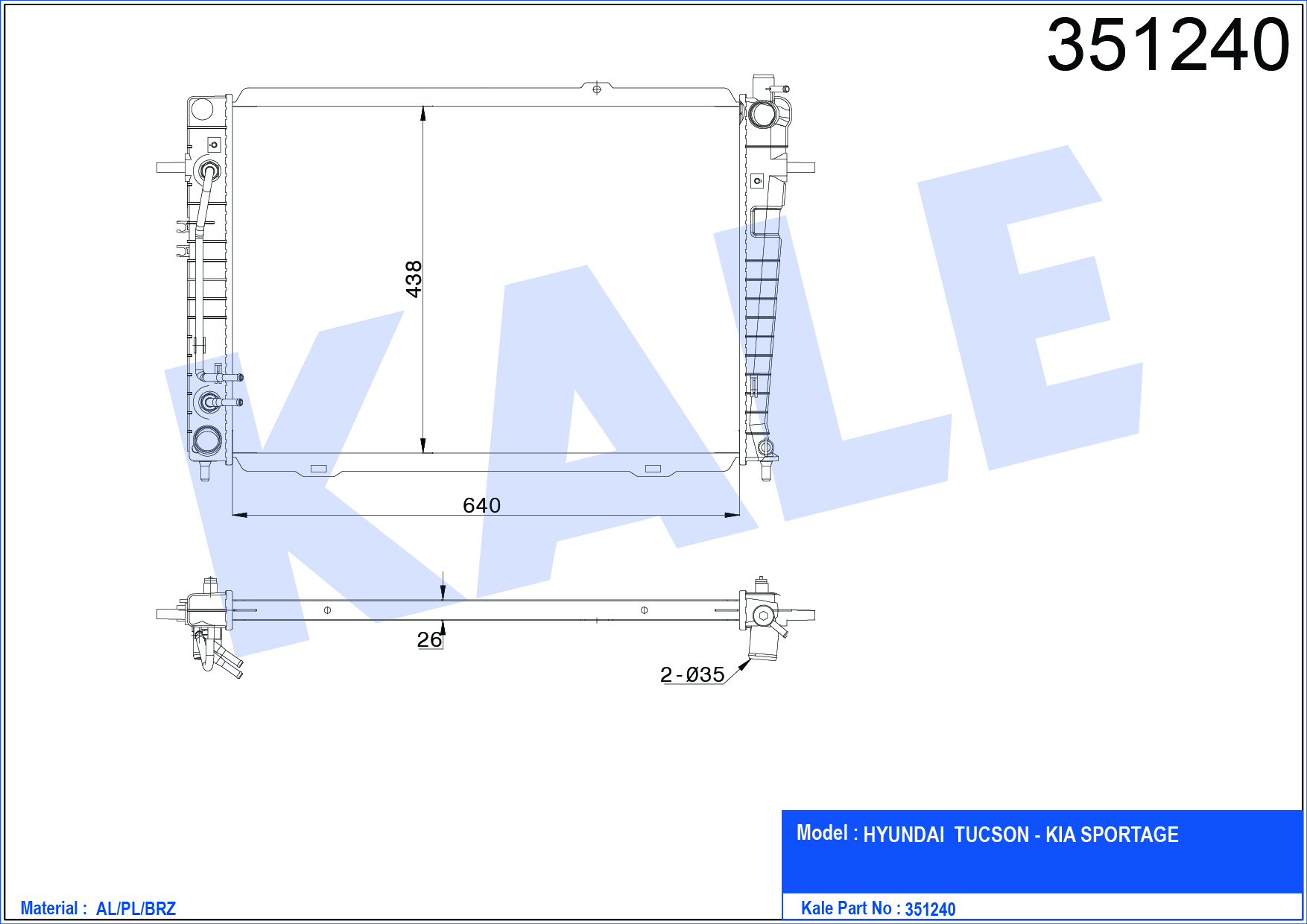Hyundai Tucson Su Radyatörü 2004-2010 Radyatör Su OEM 25310-2E700